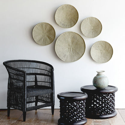 African Malawi Armchair in Black with Bamileke Stool Tribal Furniture from Originals Furniture Singapore
