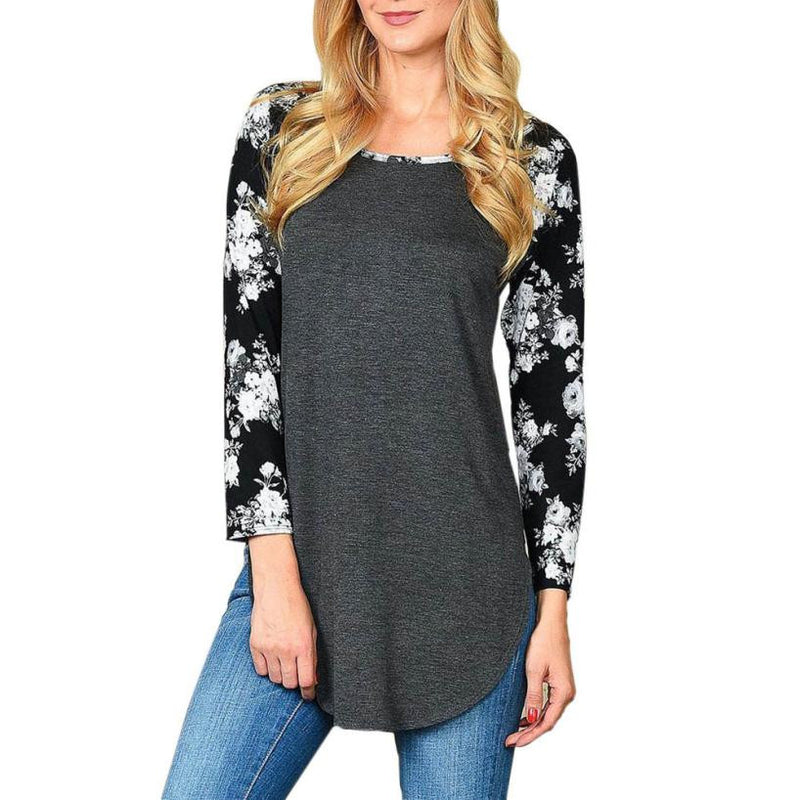 Women Tops Flower Print Long Sleeve Loose Blouse Casual Shirt Summer Autumn Tops Black Shirt Women blusas femininas