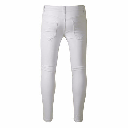 Mens Ripped Slim Fit Motorcycle Vintage Denim Jeans Hiphop Streetwear Pants