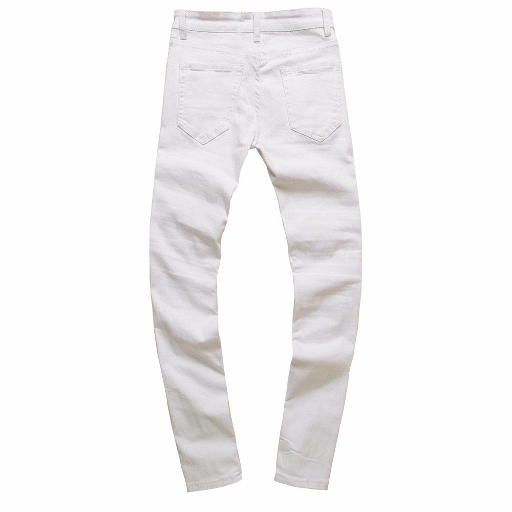 Mens Ripped Slim Fit Motorcycle Vintage Denim Jeans Hiphop Streetwear Pants