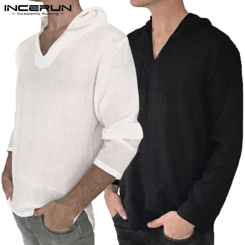 Men T-Shirts Long Sleeve V-Neck Hoodie