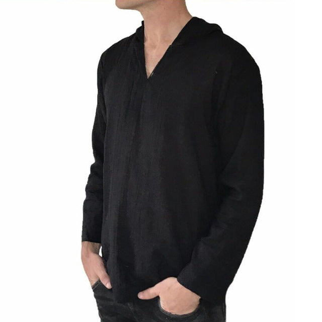 Men T-Shirts Long Sleeve V-Neck Hoodie