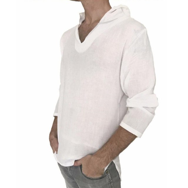 Men T-Shirts Long Sleeve V-Neck Hoodie